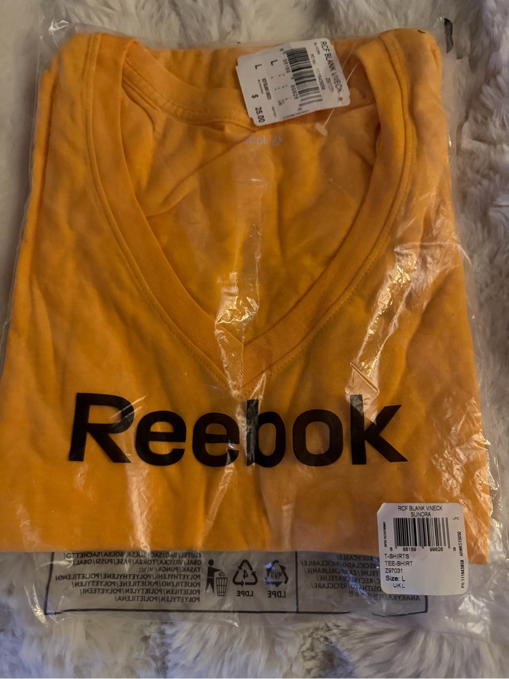 New Reebok large Orange V-Neck Tee
